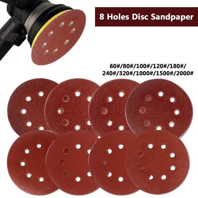 5 шт. дюймов 8 отверстий для сухого шлифования Флокированная наждачная бумага