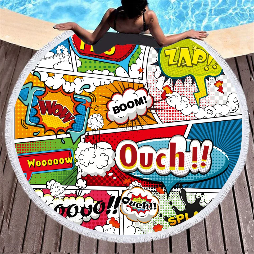 Круглое пляжное полотенце ONGLYP мультяшное граффити одеяло из микрофибры