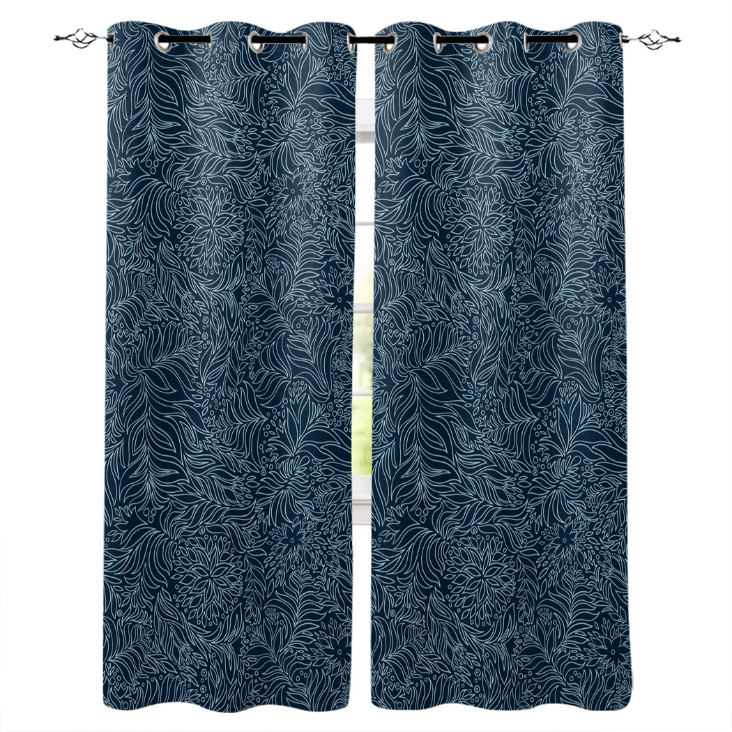 Flowers Teal Pattern Art Curtains Window Living Room Kitchen Indoor Thin Style | Curtain