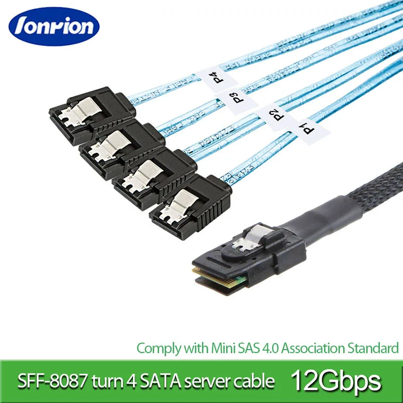 

SAS SATA Cable Mini-SAS SFF-8087 To 4 SATA Cable Mini SAS 4i SFF8087 36P To 4 SATA 7P Cable 12Gbps 50cm/1m Hard Drive Data