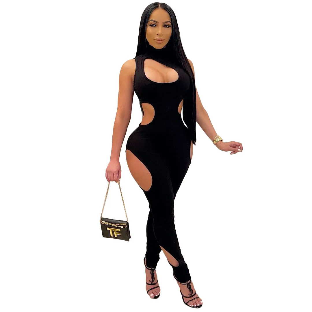 Women's Jumpsuit Women Long Jumpsuits Skinny Hollow Out Backless Sleeveless Workout Overalls Sportswear Fashion Basic 2021 New