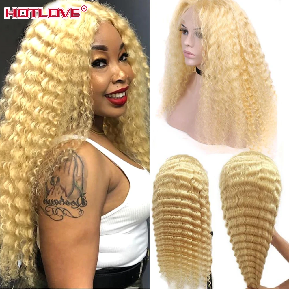 613 Blonde Lace Front Human Hair Wigs Brazilian Deep Wave 13x4 Lace Frontal Wig Pre Plucked With Baby Hair 150% Remy Hair Wig