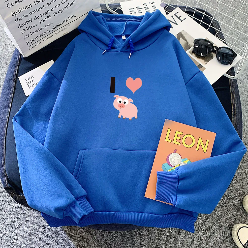 I Love Pig Graphic Hoodies Women Cartoon Print Oversized Harajuku Sweatshirt Long Sleeve Hoodie with Pocket Sweetshirt for Girls