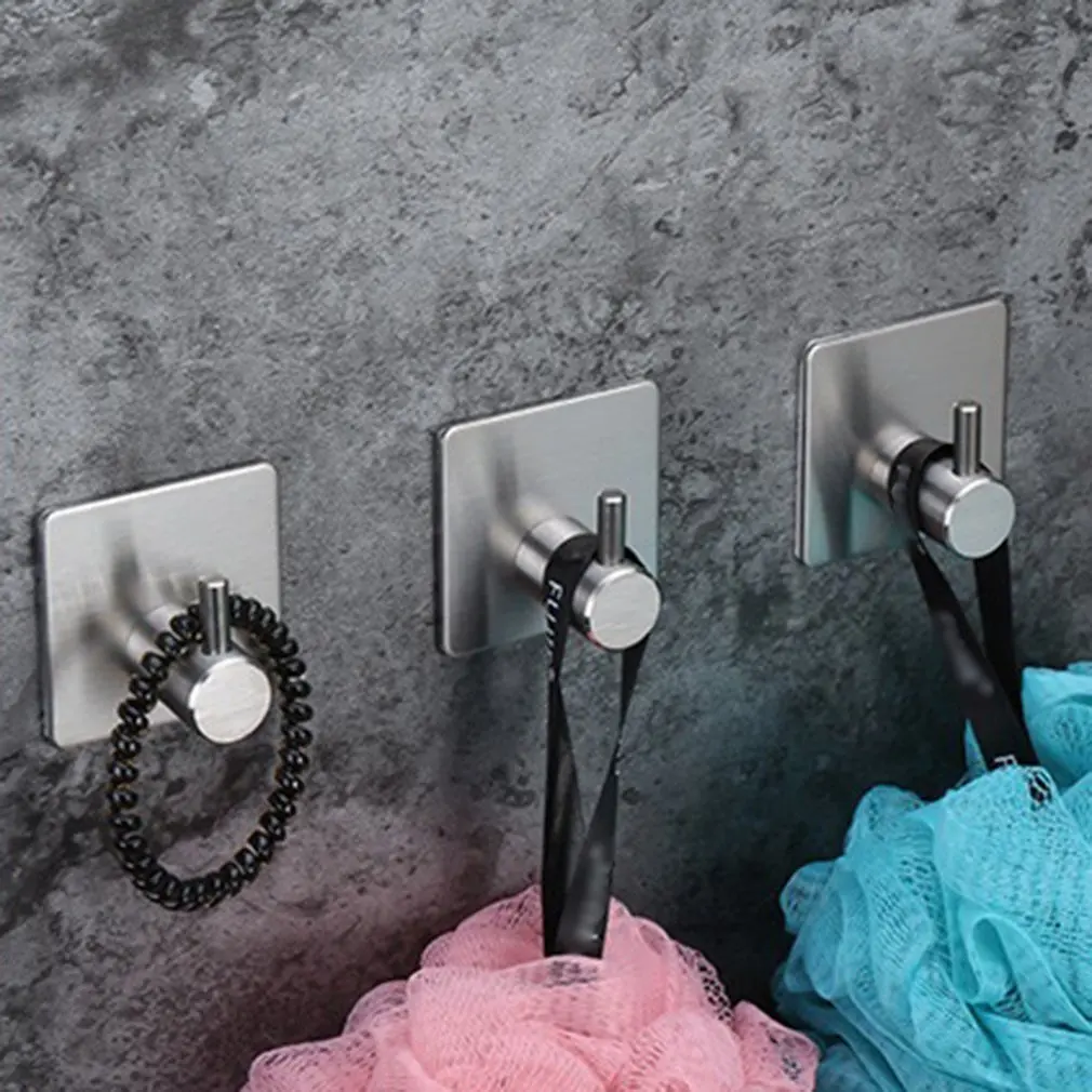 

Wholesale 4pcs Adhesive Hooks Heavy Duty Wall Hooks Waterproof Stainless Steel Hooks For Hanging Coat Hat Towel Robe Hook New