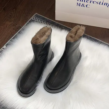 

2021 Winter New Fashion Flat Back Zipper Chelsea Women's Boots Plus Velvet Round Toe Comfortable Warm Women's Boots