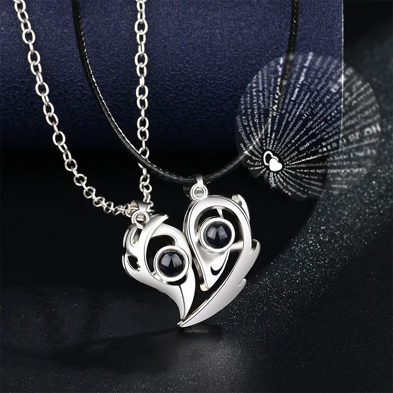 Ожерелье для пары с магнитным расстоянием подвеска проекцией сердца на 100 языках