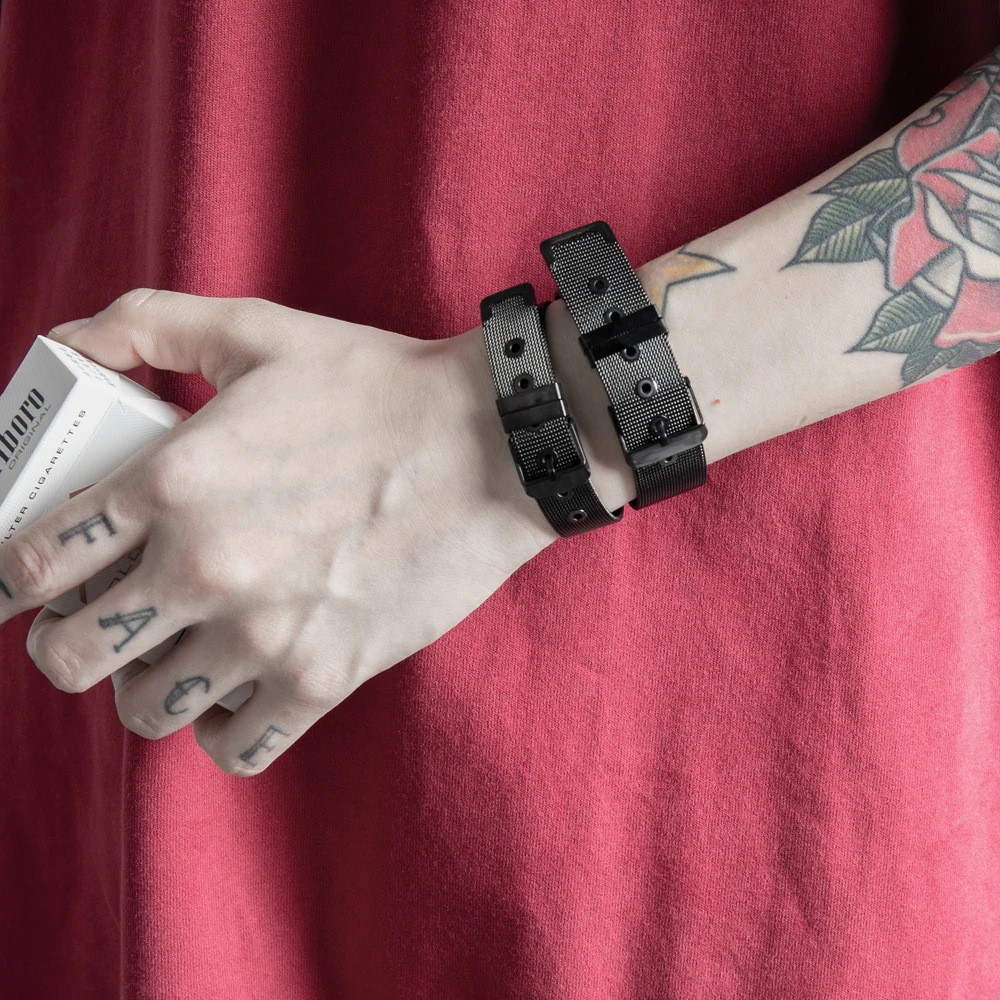 HZ панк минималистичный браслет из нержавеющей стали с черным ремешком для часов 8