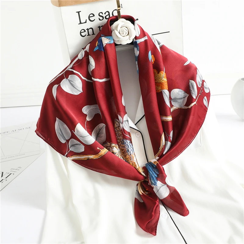 

Floral Satin Silk Square Scarf Hijab Women Bandana Neckerchief Hair Tie Band Fashion Bag Wrap Shawl Headband Turban Foulard 90cm