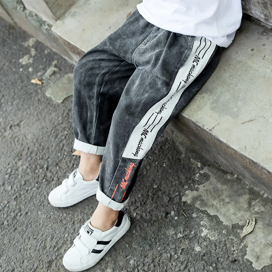 Повседневные Прямые джинсы для мальчиков с буквенным принтом Детские осенние