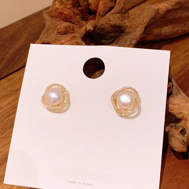 

Exquisite 925 Sterling Silver Earrings Zircon Pearl Twist Luxury Stud Earrings For Women Gift for Girlfriend