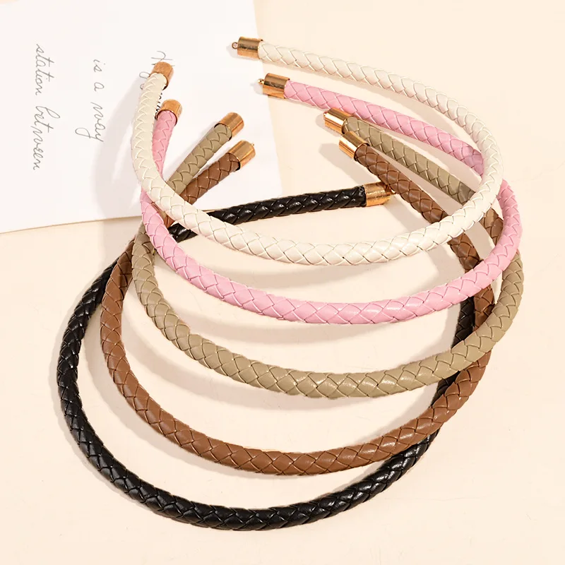 

ncmama 2Pcs/lot PU Leather Braid Hairband New Fashion Summer Headwear For Women Fresh Light Headband Classic Hair Accessories