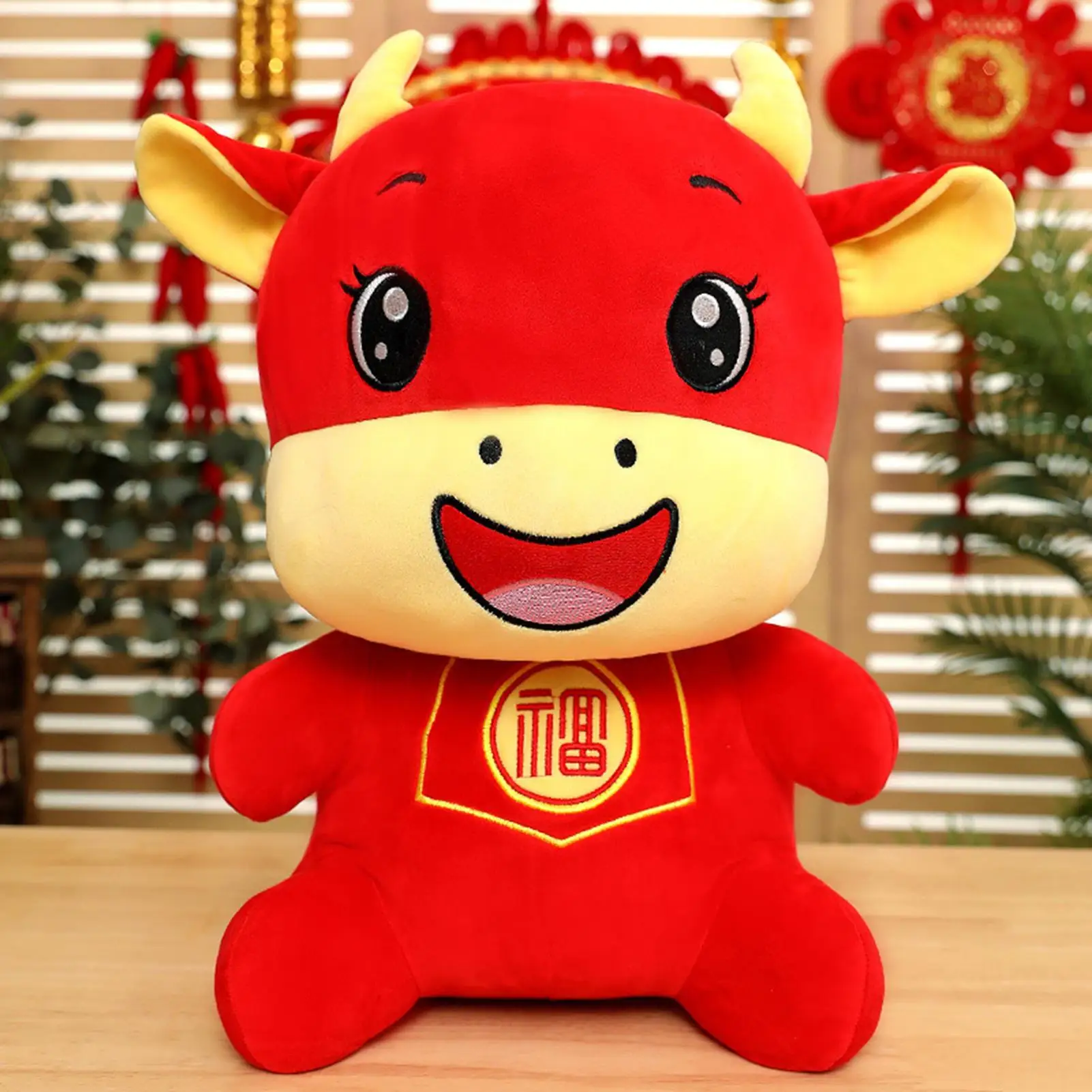 

2021 Ox Year Mascot Plush Toy Blessing Cow Zodiac Doll Children Christmas Gift