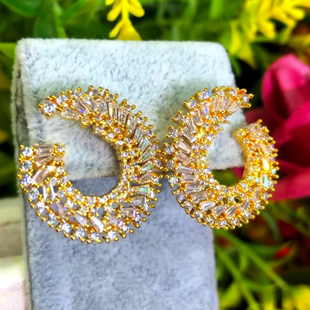 

missvikki Luxury Round Trendy Charm Stud Earrings For Women Bridal Wedding Jewelry Prong Setting CZ Engagement Accessories