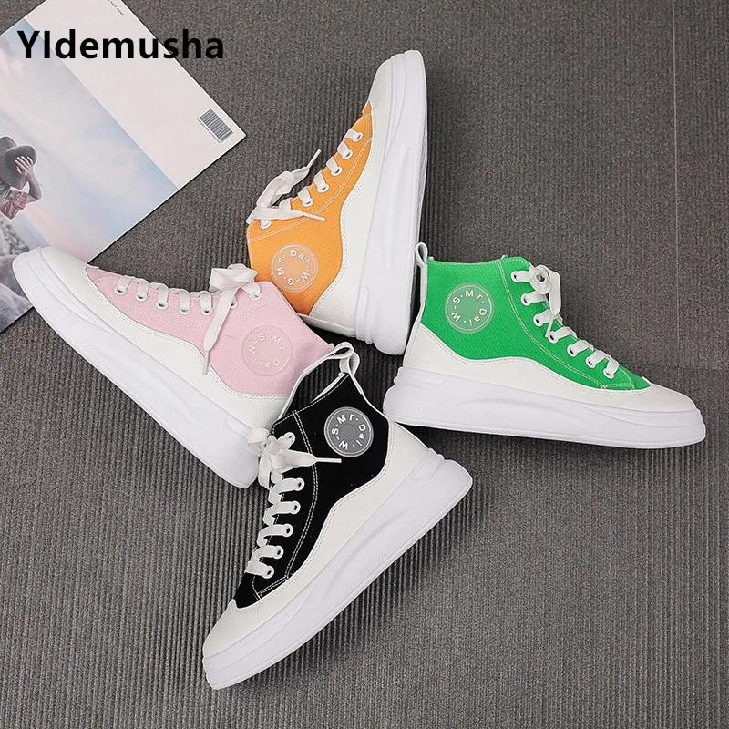 

Women Vulcanize sneakers 2020 new arrivals fashion lace-up black women shoes solid sewing high upper casual canvas shoes women