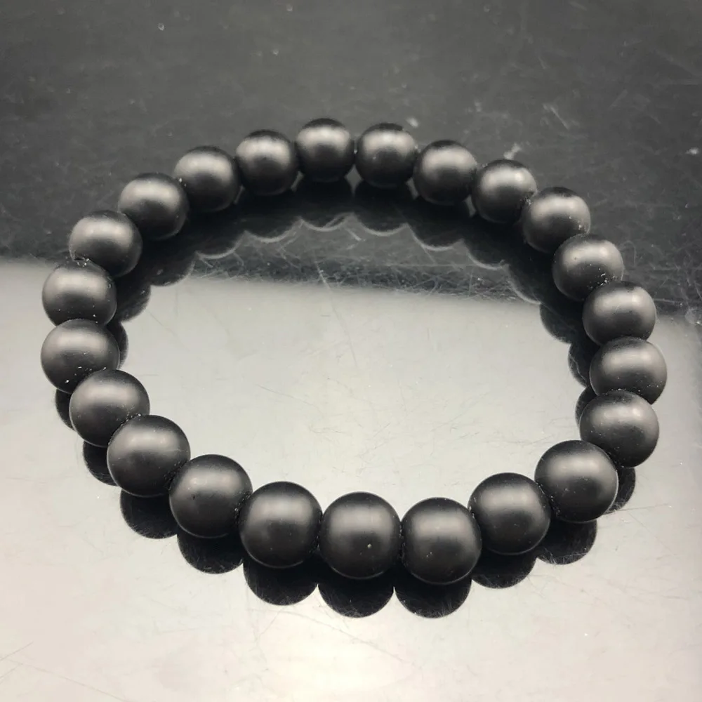 Matte Onyx Натуральная чакра из бисера рок браслет для мужчин 8 мм натуральный камень Лава тигровый глаз матовый черный оникс бусины из лечебных камней очарование Йога женские ювелирные изделия - Окраска металла: Matte Onyx