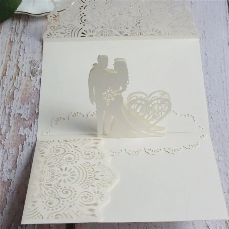 Ivory pop up wedding cards invitation announcement custom printing personal supply