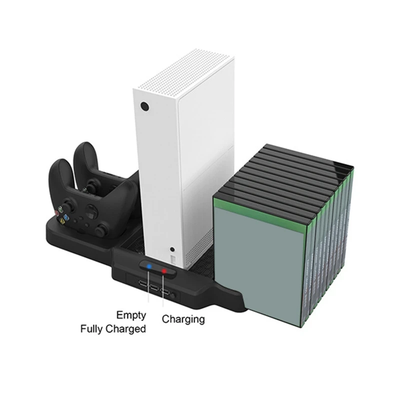 

Vertical Stand with Cooling Fan for Series X S Console Dual Controller Charging Station Cooler 11 Game Discs Rack