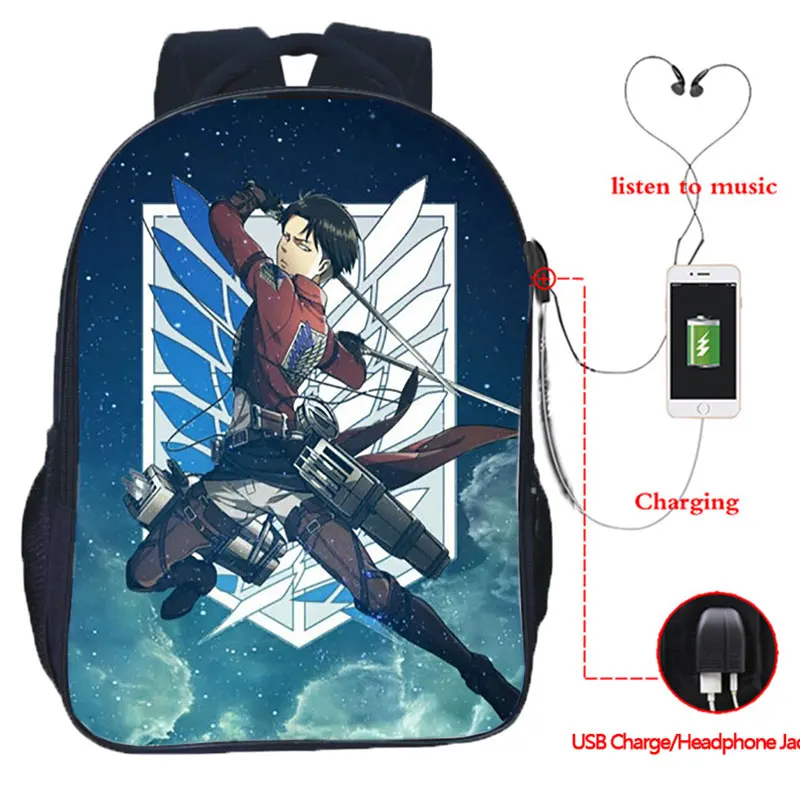 

Mochila Attack on Titan Backpack USB Charging Backpack Anime Teens boys girls School bag Travel Rucksack Kids Student Knapsack