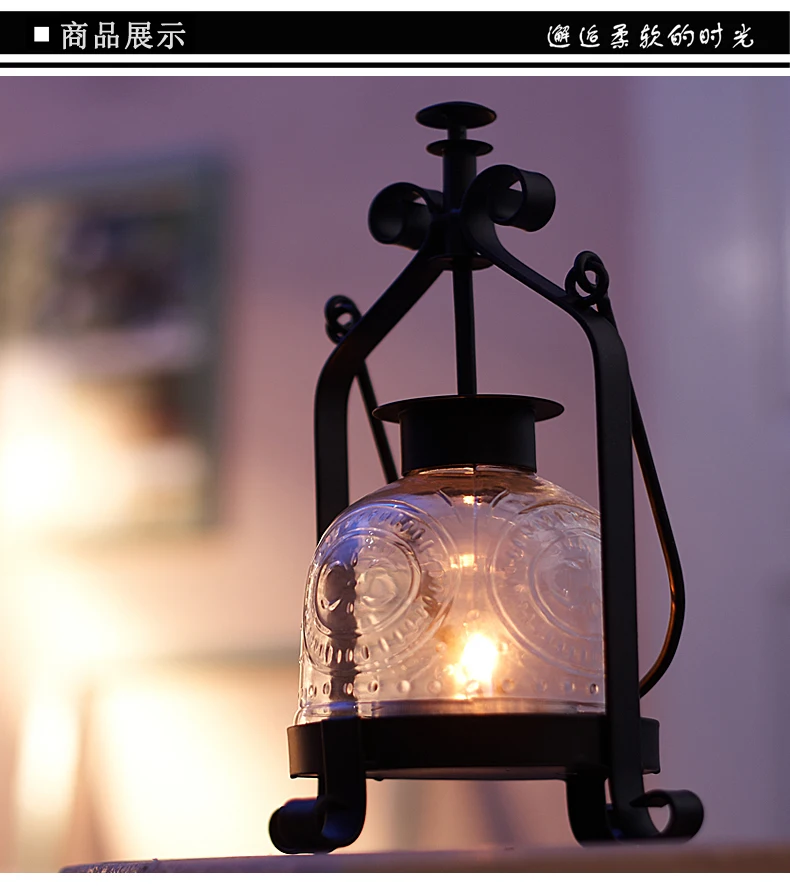 Ветронепроницаемый черный стеклянный подсвечник с кристаллами деревенский