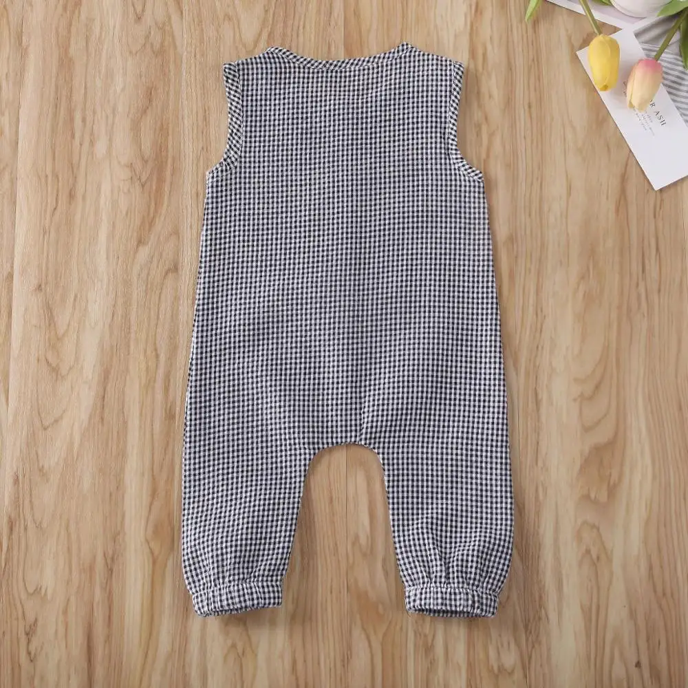 

Baby Summer Clothing Newborn Baby Girl Boy Clothes Sleeveless Plaids Romper Jumpsuit Overall Casual Outfits