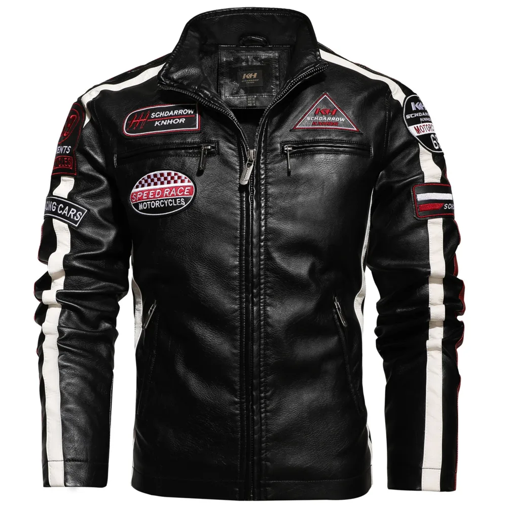 Vintage Motorcycle Jacket 2020 Men Fashion New Biker Leather Jacket Male Embroidery Bomber Coat Winter Velvet Pu Jacke