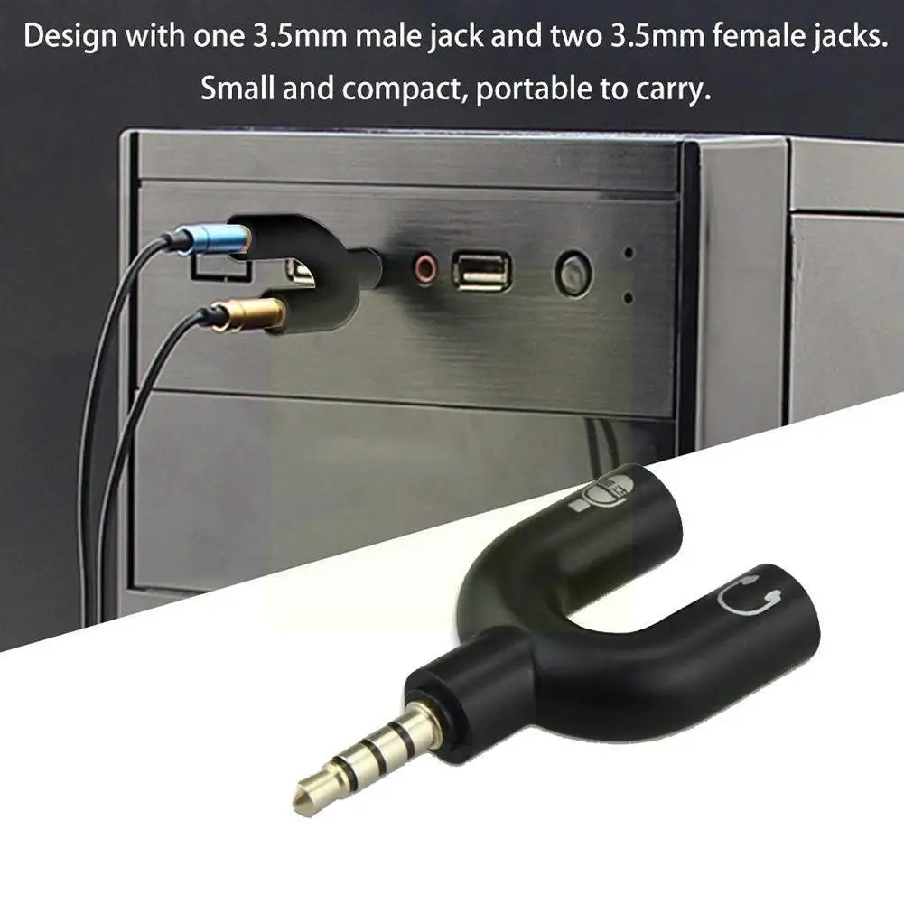 

1PC U Type Adapter Dual 3.5 MM Headphone Plug Audio Microphone Swivel in Jack 2 Connector Adapter 1 Cables Splitter Plug X6X3