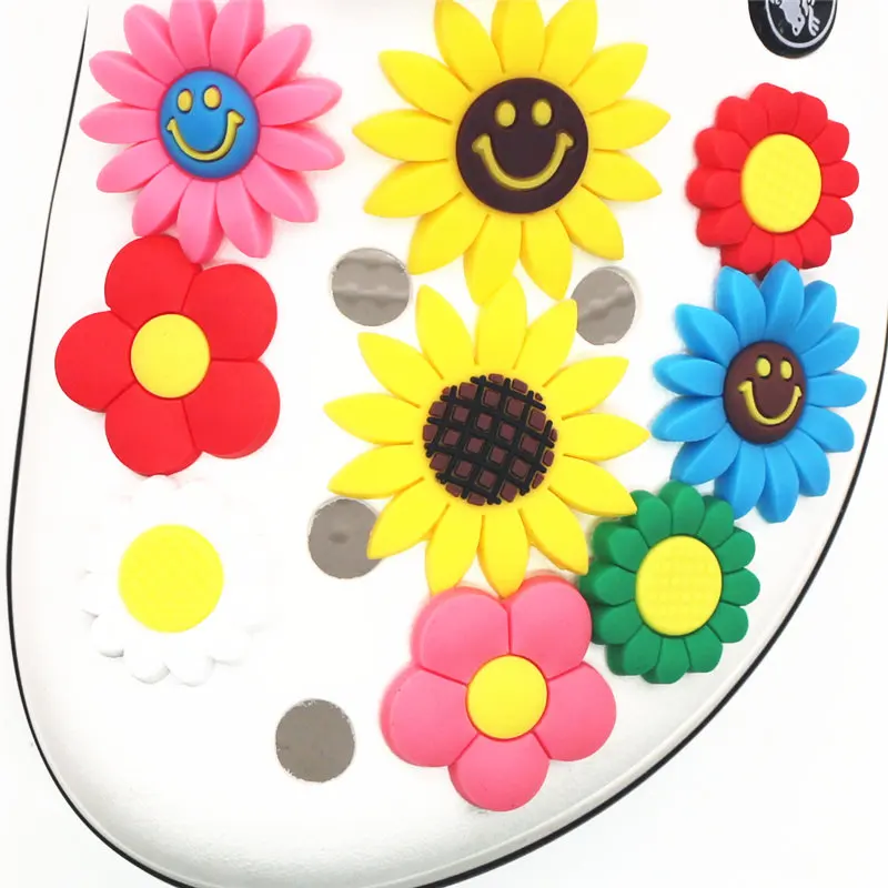 Cute Sunflower PVC Shoe Charms Single Sale 12 kinds of flowers Garden Shoe Buckle Decoration for croc Wristband jibz Kids Party