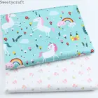 Радуга Единорог печатных саржа хлопковая наполовину для шитья 