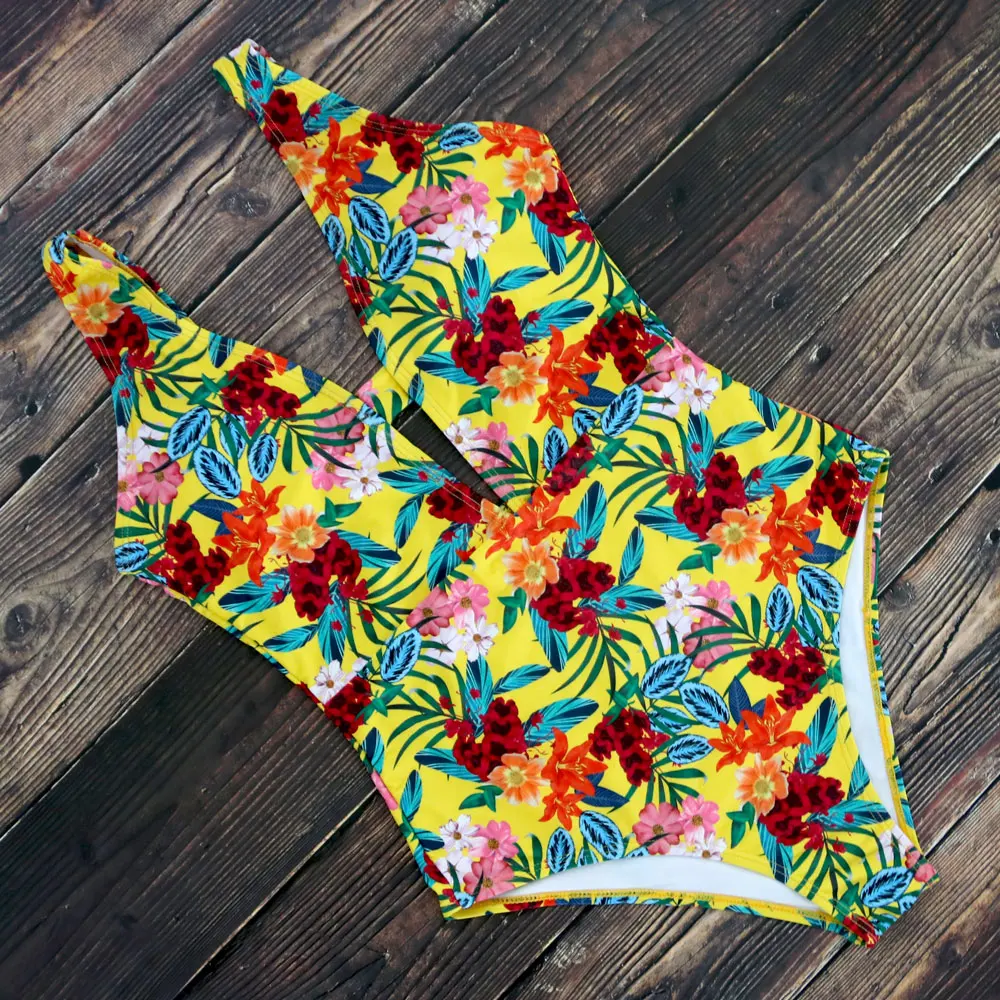 2020 Цельный купальник с цветочным принтом женский сексуальный высокой посадкой