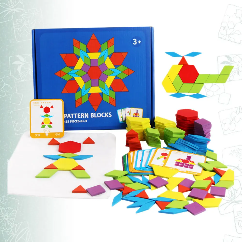 

155 Pieces Geometric Shapes Puzzle Wood Puzzle Kids Educational Funny Playing Puzzle