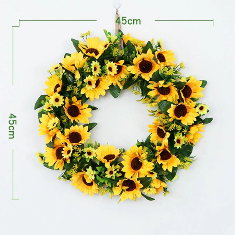 

Sunflower Wreath for Front Door Porch Decor Artificial Summer Floral Wreath with Green Leaf,Hanging Farmhouse Decor
