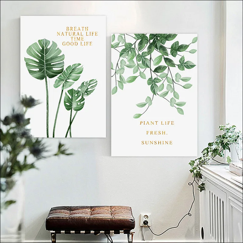 

Modern Still life leaves green plants Canvas Painting Printing Customized drawing DIY Solid wood framd Un framde Wall decoratio