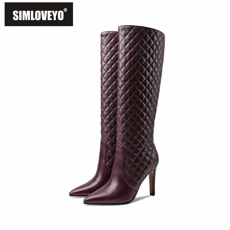 

SIMLOVEYO Knielaarzen met hak Woman's Knee High Boots Big Size White Red Spring Pointed Toe Thin Heels Slip-on Concise S2819