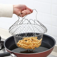 1pc foldable french fries basket strainer net steam rinse portable stainless steel chips cooking mesh kitchen colander tools
