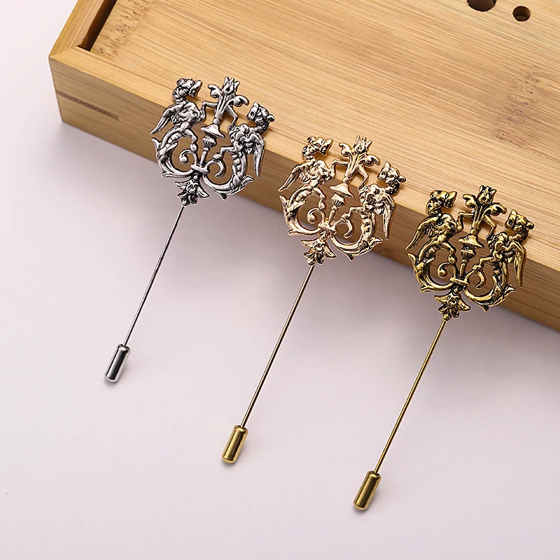 Мужская Винтажная брошь в виде дракона золотистая на воротник 3 цвета | Украшения