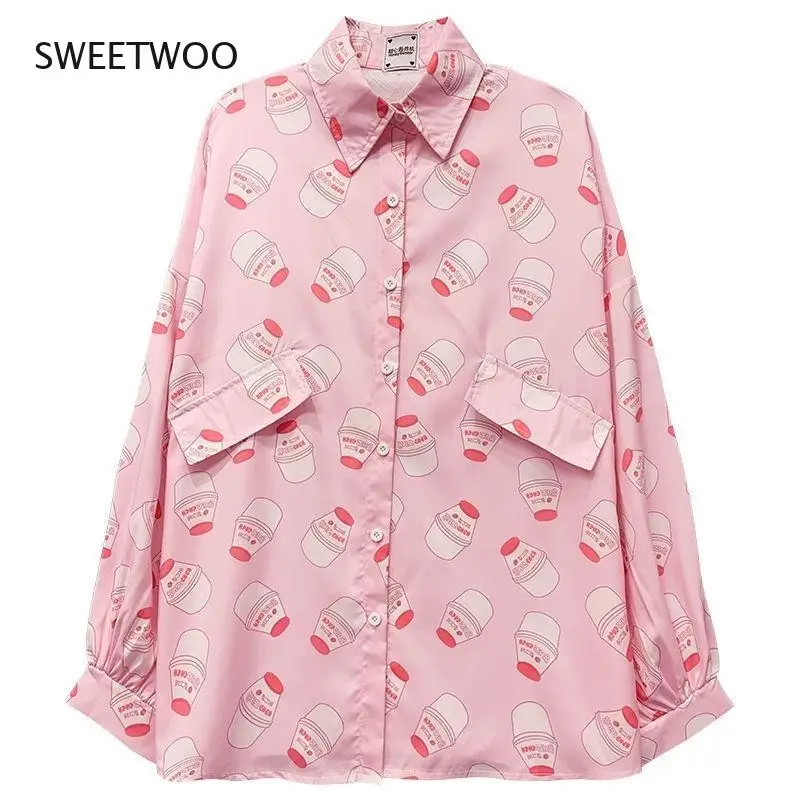Kawaii блузка женская в Корейском стиле модная рубашка на пуговицах с принтом Kpop