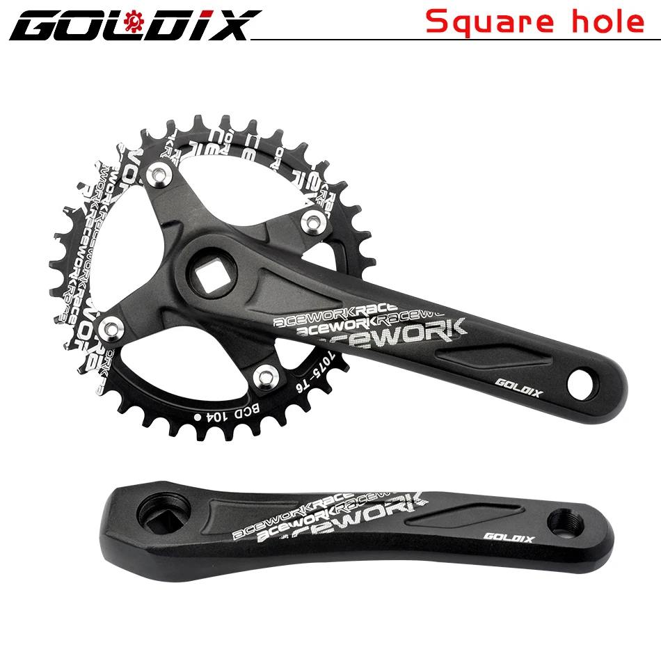 

GOLDIX bicycle crank chainwheel 104BCD MTB Bike Crankset Aluminum Alloy With Bottom 170mm crank black 32T 34T 36T 38T plate