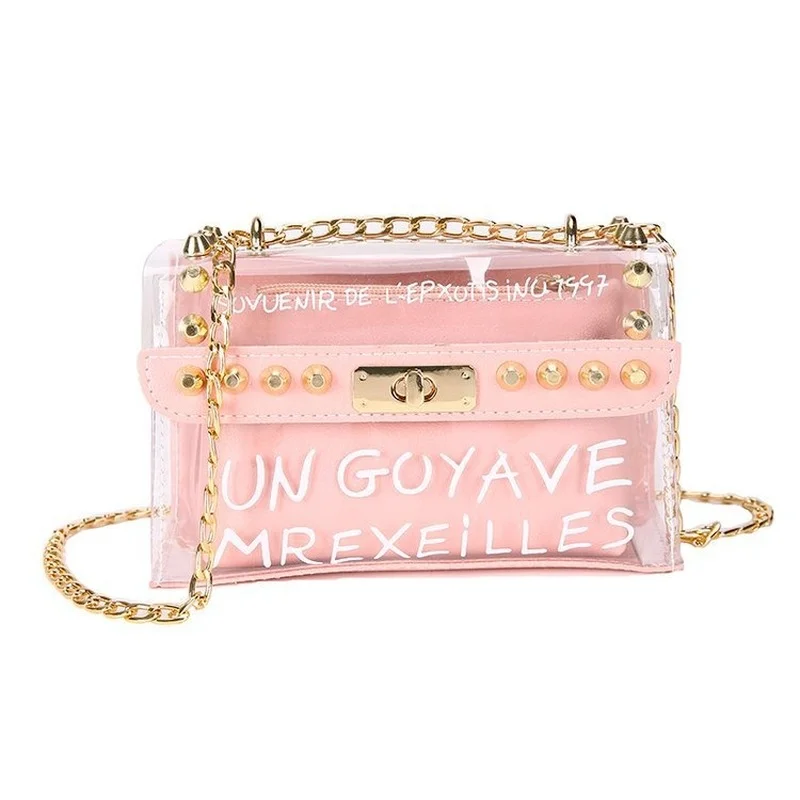 

2021 Summer Women's Rivet Jelly Bag New Picture Mother Bag Fashion Shoulder Bag Chain Bag Transparent Crossbody Bag