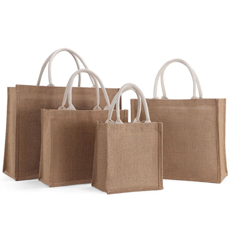 

Большая многоразовая продуктовая сумка H8WD Jute «тоут» из мешковины с ручками, женская сумка для покупок, пляжный Органайзер