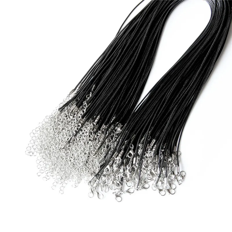 

5Pcs 1.5/2mm Lobster Clasp Cord Necklace DIY Jewelry Accessories Black Leather Wax Rope Chain Wholesale Free Shipping
