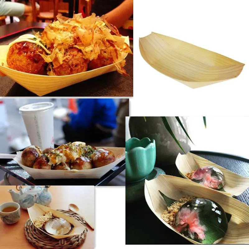 Одноразовые Деревянные пищевые лодки Compostable сервировочные подносы тарелки для