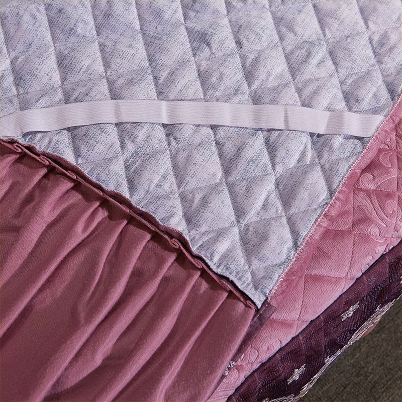 

Winter Soft Plush Thicken Quilted Bed Skirt High Grade Luxury Bed Cover Skirt King Queen Pad Bedspread Not Including Pillowcase