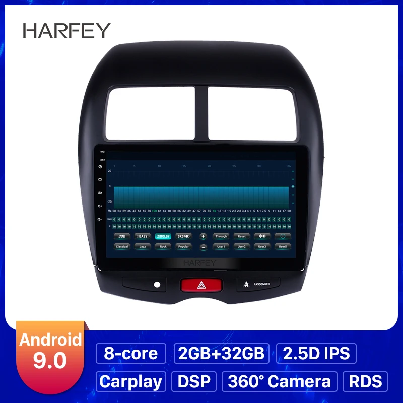 Мультимедийный плеер Harfey на Android 10 1 радиоприемник 9 0 дюйма с GPS для Mitsubishi ASX Peugeot 4008