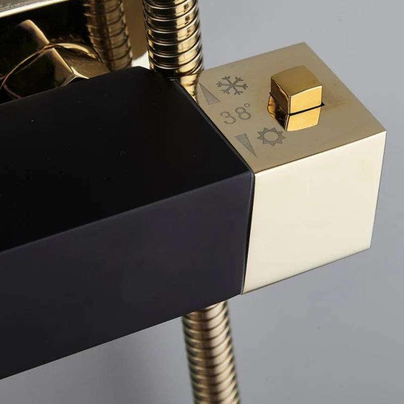 

New Thermostatic Shower Faucet Bathroom Faucet Waterfall Bathtub Shower Mixer Taps Black And Gold Wall Mounted Washing Faucet