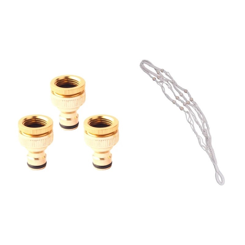 

3 Pcs 1/2 Inch 3/4 Inch Thread Quick Connector Tap Connector & 2 Pcs Macrame Plant Hangers Indoor Hanging Planter Basket