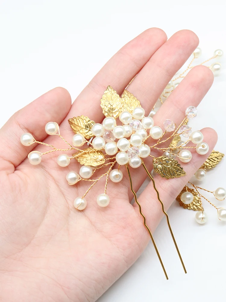 Винтаж сусальное золото свадебные заколки для волос ручной работы с жемчужной