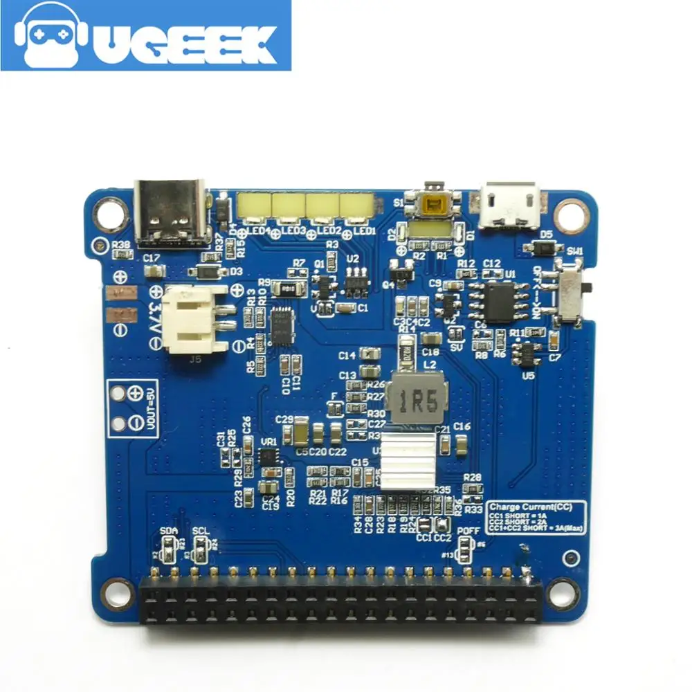 Шапка UGEEK с аккумулятором для Raspberry 4B/3B +/3B поддержкой зарядного устройства 3A/тока