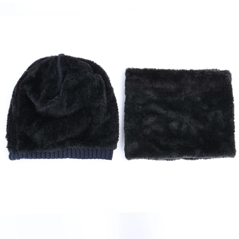 Классическая однотонная мужская зимняя шапка шарф теплая хлопковая с воротником