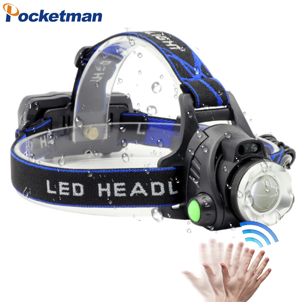 

Super bright LED Headlamp T6/L2/V6 Zoomable Head lamp Flashlight Torch Headlight Lanterna With LED Body Motion Sensor for Camp
