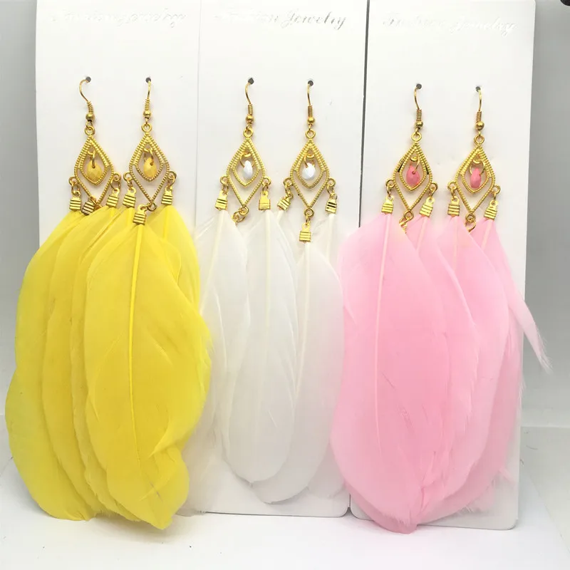 Ms Betti Vintage long feather earring for fahion women 2020 jewelry gift wholesale 6 pairs/lot | Dangle Earrings